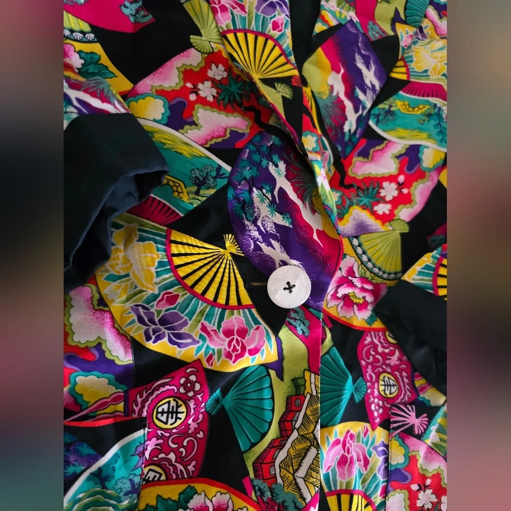 Vintage 100% Silk Dana Buchman Multicolor Fan Pattern Blazer - Picture 7 of 10